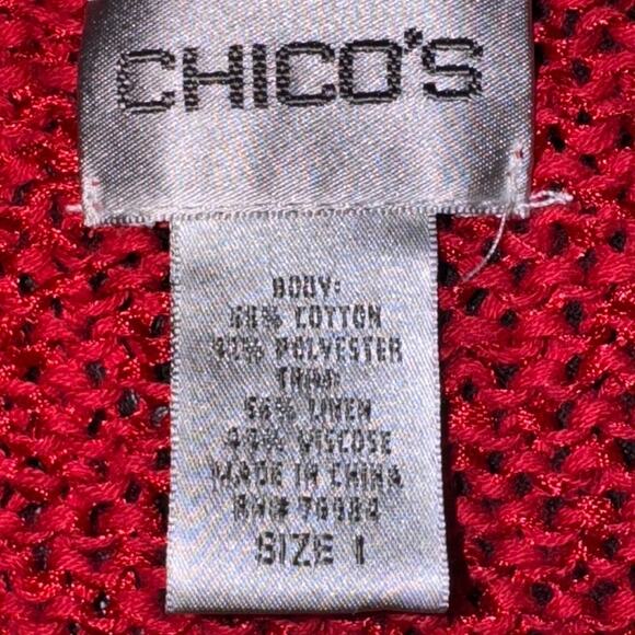 Chico's sweater red open front loose weave fringed collar cardigan  Sz 1 US Med - Picture 7 of 8